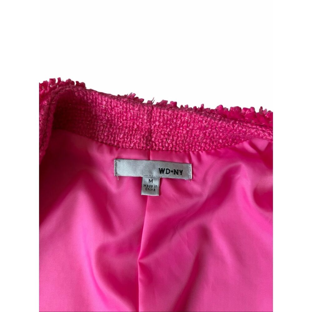 WD-NY Blazer Tweed Fringe Gold Chain Open Front Hot Pink Medium - Picture 4 of 11